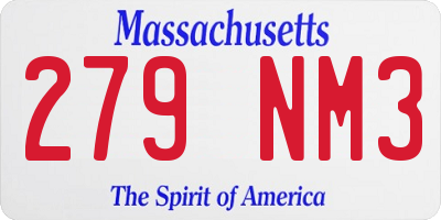 MA license plate 279NM3