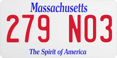 MA license plate 279NO3