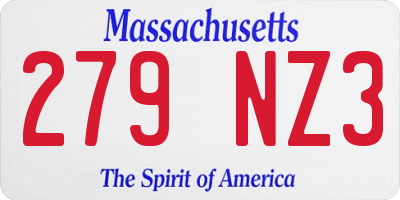 MA license plate 279NZ3