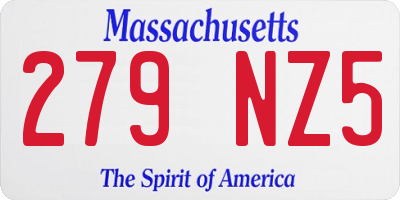 MA license plate 279NZ5
