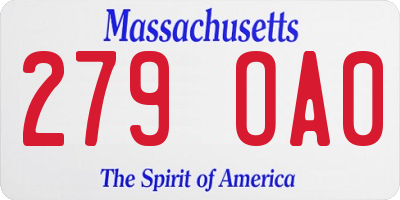 MA license plate 279OA0