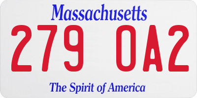 MA license plate 279OA2