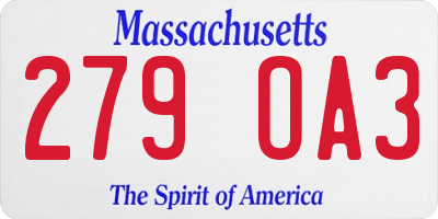 MA license plate 279OA3