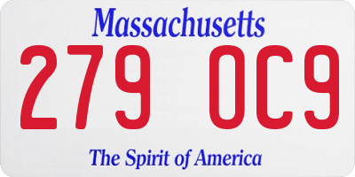 MA license plate 279OC9