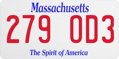 MA license plate 279OD3