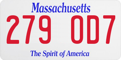 MA license plate 279OD7