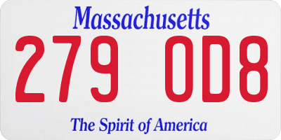MA license plate 279OD8