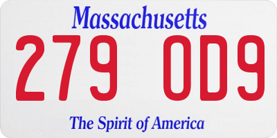 MA license plate 279OD9