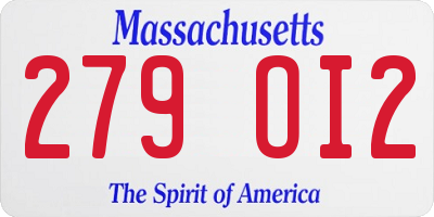 MA license plate 279OI2