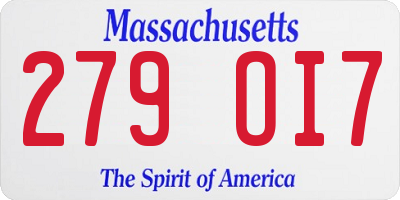 MA license plate 279OI7