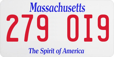 MA license plate 279OI9