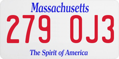 MA license plate 279OJ3