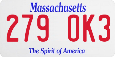 MA license plate 279OK3
