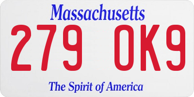 MA license plate 279OK9