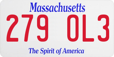 MA license plate 279OL3