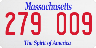 MA license plate 279OO9