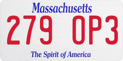 MA license plate 279OP3