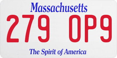 MA license plate 279OP9