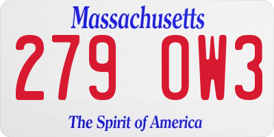 MA license plate 279OW3