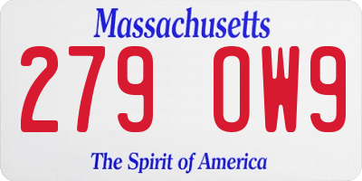 MA license plate 279OW9