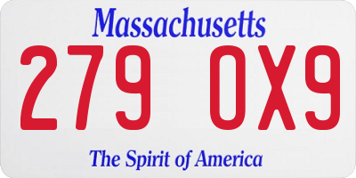 MA license plate 279OX9