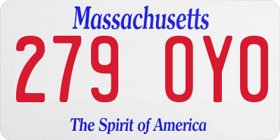 MA license plate 279OY0