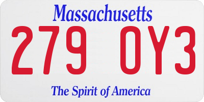 MA license plate 279OY3