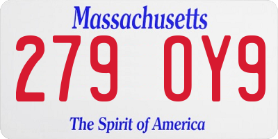 MA license plate 279OY9
