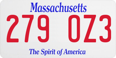 MA license plate 279OZ3