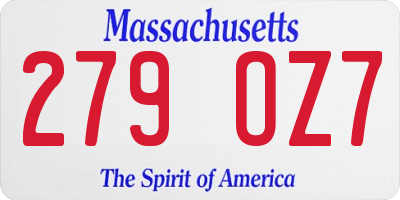 MA license plate 279OZ7