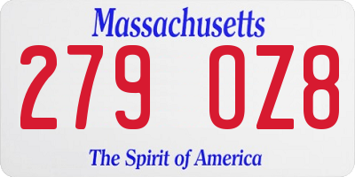 MA license plate 279OZ8