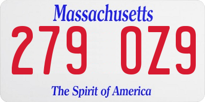 MA license plate 279OZ9