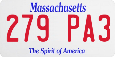 MA license plate 279PA3