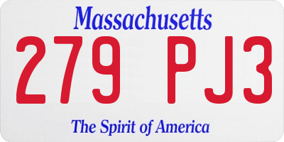 MA license plate 279PJ3