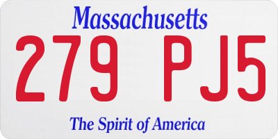 MA license plate 279PJ5