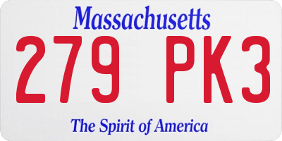 MA license plate 279PK3