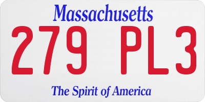 MA license plate 279PL3