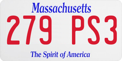 MA license plate 279PS3