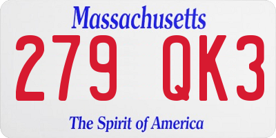 MA license plate 279QK3