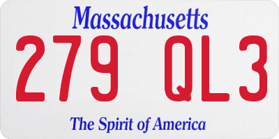 MA license plate 279QL3