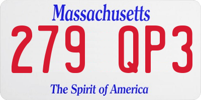 MA license plate 279QP3