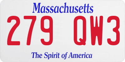 MA license plate 279QW3