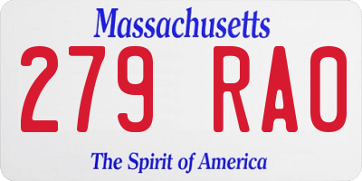 MA license plate 279RA0