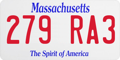 MA license plate 279RA3