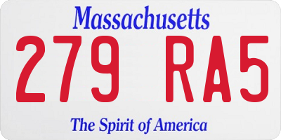 MA license plate 279RA5