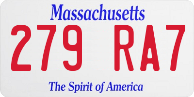 MA license plate 279RA7