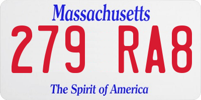 MA license plate 279RA8