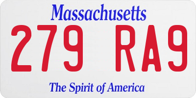 MA license plate 279RA9