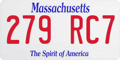 MA license plate 279RC7