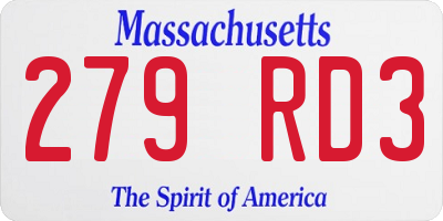 MA license plate 279RD3